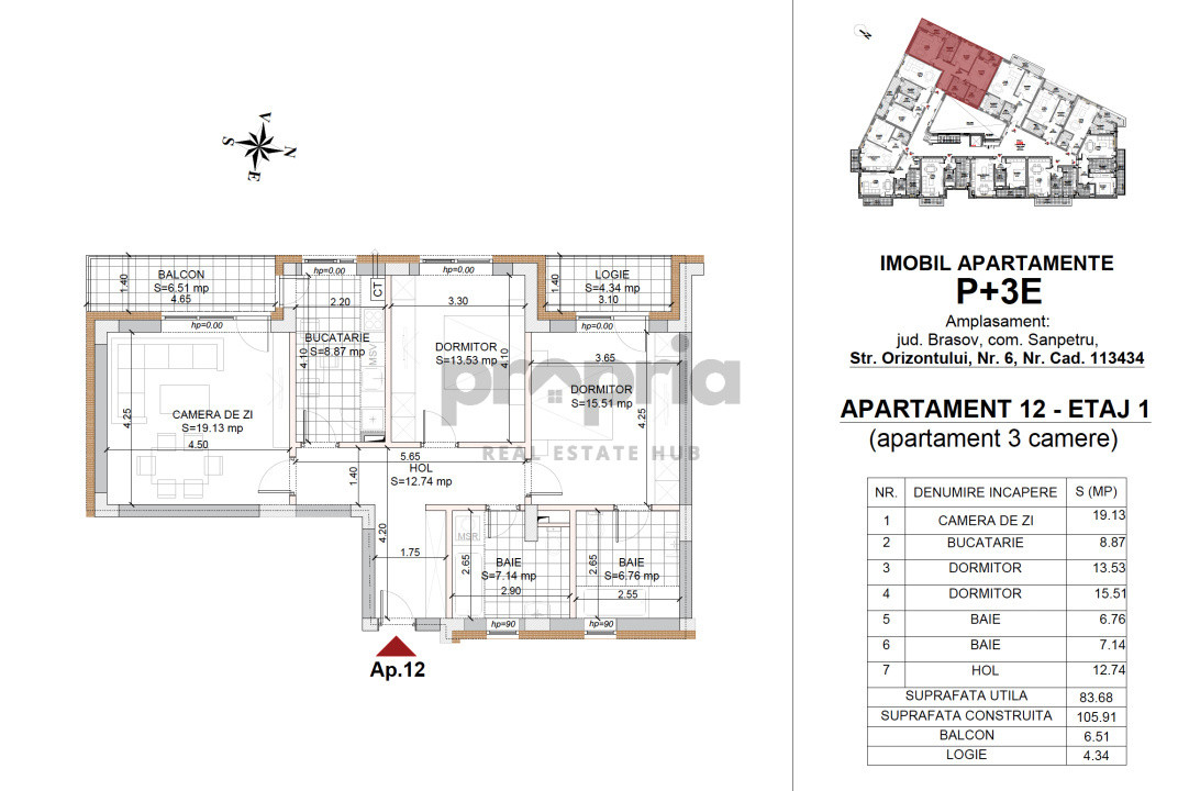 Apartament 3 camere NR.34 + PARCARE INCLUSĂ 