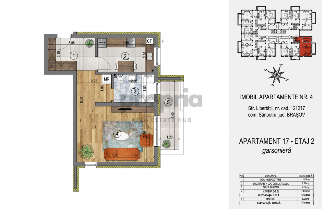 GARSONIERĂ 41.68 MP UTILI -  RATE DEZVOLTATOR - 5% AVANS