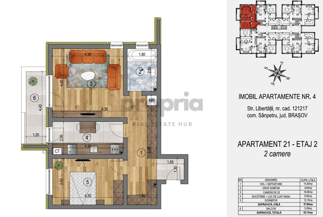 APARTAMENT 2 CAMERE 57,86 MP UTILI - RATE DEZVOLTATOR - 5% AVANS