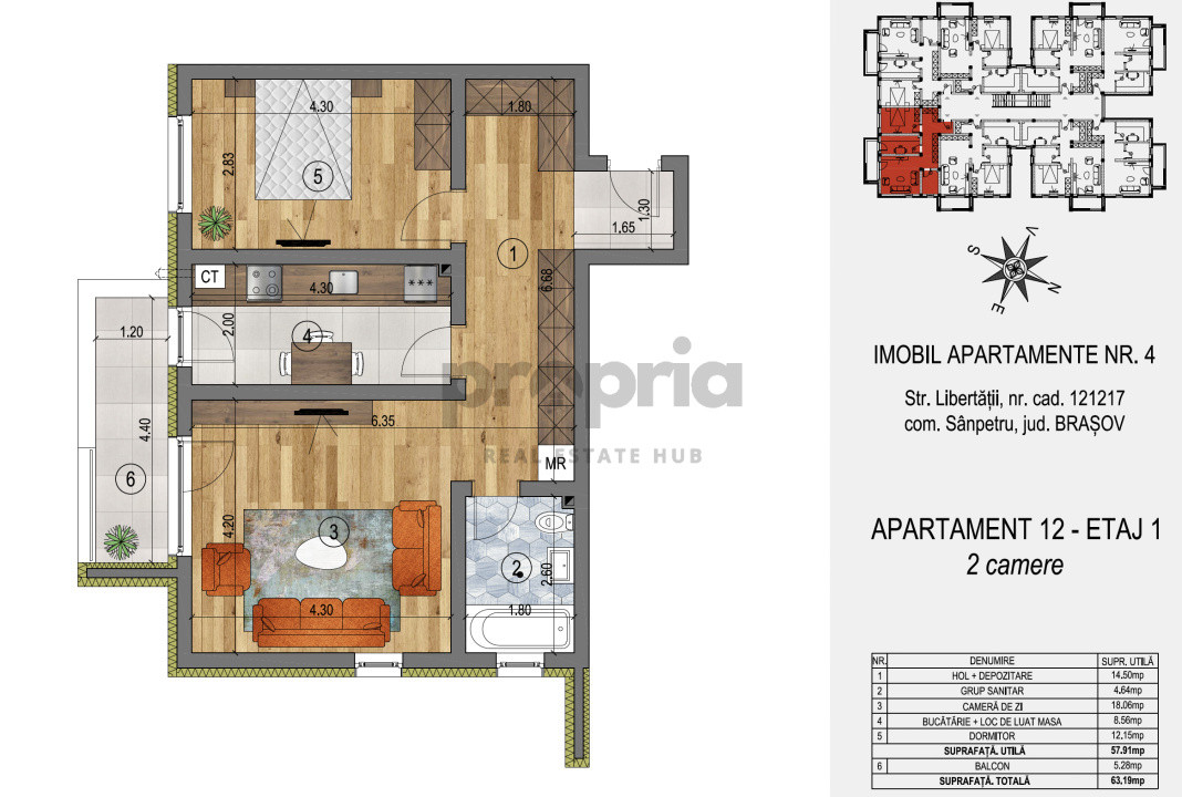 APARTAMENT 2 CAMERE 57,91 MP UTILI -  RATE DEZVOLTATOR - 5% AVANS