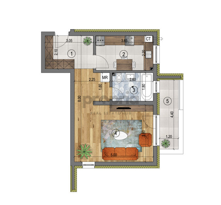 GARSONIERĂ NR.8 BL.4- 41.68 MP UTILI -  RATE DEZVOLTATOR - 5% AVANS