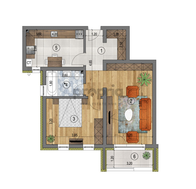 APARTAMENT 2 CAMERE NR.26 - 54.73 MP UTILI 
